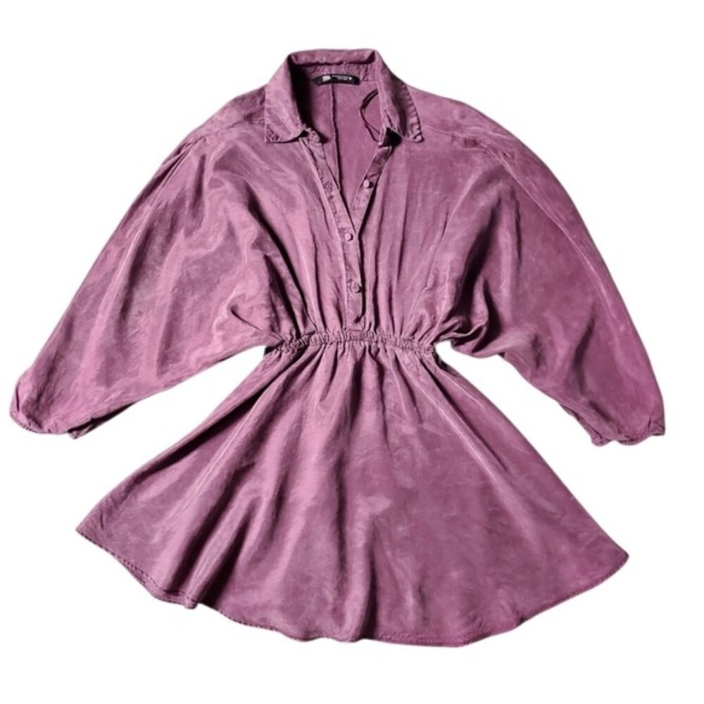 Zara Purple Long Sleeve Shirt Dress Size XSmall